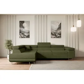 altdecor Ecksofa mit Schlaffunktion und Bettkasten 272x202 cm Grün Bouclé