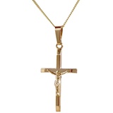 HOPLO Kreuzanhänger Anhänger Kreuz 585 Gold mit massiver Goldkette 1,1 mm, Made in Germany 40 cm