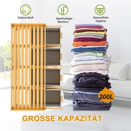 ADEL DREAM AdelDream Wäschekorb 200L, 4 Fächer, Wäschesammler mit Bambusrahmen,