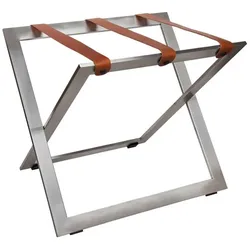Kofferständer STAINLESS STEEL aus Edelstahl mit Riemen Leder Braun
