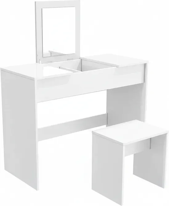 SONNI Schminktisch mit klappbarem Spiegel, Weiß, inklusive Hocker, 2-in-1 Design als Schminktisch und Schreibtisch