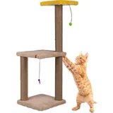 Jungengel XL Kratzbaum 82cm – Katzenbaum mit Kratzsäule, Spielzeug & Liegeflächen, stabil & langlebig, ideal für Klettern, Spielen & Krallenpflege - Beige/Gelb
