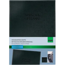 Sigel SM131 Speisekarten-Mappe mit Buchschrauben-Bindung für A4, schwarz mit edler Leinenstruktur, strapazierfähig und leicht abwischbar