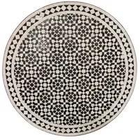 Casa Moro Esstisch Marokkanischer Mosaiktisch D90 schwarz weiß glasiert rund (mit Schmiedeeisen Gestell, Gartentisch Mosaik Esstisch), böhmisch für Garten & Esszimmer Kunsthandwerk aus Marokko MT2230 schwarz|weiß