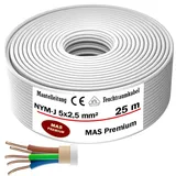 MAS Premium Feuchtraumkabel Stromkabel 5-170m Mantelleitung NYM-J 5x1,5, 2,5, 4, 6, 10 oder 16 Elektrokabel Ring für feste Verlegung (NYM-J 5x2,5 mm2, 25m)