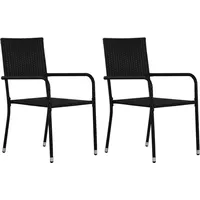 Gecheer 2 STK. Garten Essstuhl Stapelbar Gartenstuhl Gartensessel Stuhl Sessel Stuhlset Rattanstühle Stühle Gartenmöbel Balkonstuhl Schwarz Polyrattan