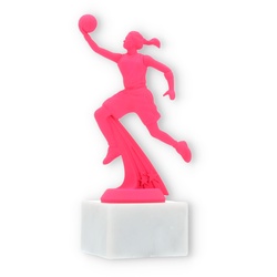 Pokal Kunststofffigur Basketballspielerin pink auf weißem Marmorsockel 18,5cm