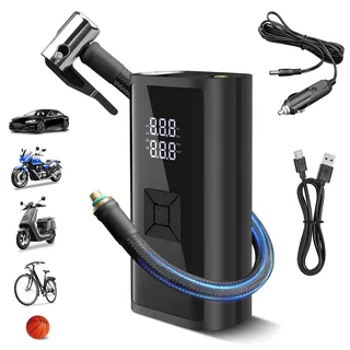 Akku Luftpumpe, Lytool Fahrrad Elektrische Luftpumpe Akku Kompressor, 150 PSI Tragbare Fahrrad Luftpumpe mit LCD-Display, LED-Licht, über USB-C wiederaufladbar für Auto, Motorrad, Fahrrad, Bälle