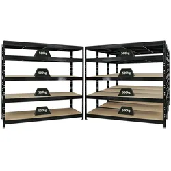 PROREGAL Mega Deal 4x Profi Schwerlastregal Rhino | HxBxT 180x200x60cm | 5 Spanplatten-Ebenen 8mm | Fachlast 500kg | Schwarz