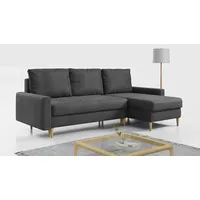 MKS MEBLE Ecksofa - L-Form Sofa mit Schlaffunktion - Wohnlandschaft L Form, Ecksofa mit Schlaffunktion und Bettkasten, Schlafsofa mit Bettkasten, Couch mit Schlaffunktion - Dunkelgrau LANG