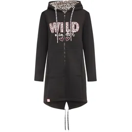 Zwillingsherz Jerseymantel ZWILLINGSHERZ "Wild Mindset", Damen, Gr. S/M, schwarz, angeraute Sweatware, Obermaterial: 50% Baumwolle, 50% Polyester, Mäntel, mit großem WILD Motiv gestickt, Leo Details, Taschen