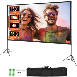 Vevor Projektion Beamer Leinwand mit Ständer 150 Zoll HD 4K Outdoor Indoor Projektor Screen Schnelles Klappbare Tragbare Filmleinwand 16: 9 für Heimkino, Camping und Freizeitveranstaltungen Schwarz