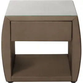 Alina Nachttisch "Nadina", braun (hellbraun gdu 4), B:51cm H:50cm, Microfaser GDU (100% Polyester), Tische, Nachttisch, mit Glasplatte