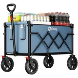 Sekey Bollerwagen Faltbar 120L 100KG Belastbar, Transportwagen klappbar Geländetauglich mit Bremse, Leichter Handwagen mit Verstellbare Zugstange, Einkaufswagen, 4029 Pro, Blau