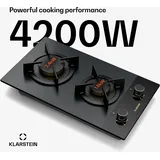 Klarstein Goldflame Nano Gaskochfeld, 2 Brenner, 30 cm, Messingbrenner und Gusseisenhalter, 4.200 W, Nanobeschichtetes Glas, Flammenschutz und Auto... | Schwarz