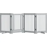 PawHut Absperrgitter Hund Freistehendes Schutzgitter mit Füßen 204 x 75 cm Holz Hundegitter Treppenschutzgitter Türschutzgitter Treppengitter für Treppen, Türen, Küche, Flur, 4 Paneelen, Hellgrau