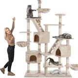 Happy Pet HAPPYPET Kratzbaum deckenhoch 260 cm hoch, Kletterbaum SAM – Großer XXL Katzenbaum Stabil für mehrere Katzen, stabile 8 cm Säulen, Liegemulden, Häuser, mit Zubehör Beige