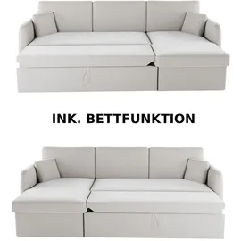 m-punkt Ecksofa NICE Abriamo Boucle Ecru Hell mit Bettfunktion und Bettkasten Bett Sofa Schlafsofa Ottomane Universell Rechts oder Links