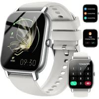 Smartwatch für Damen Herren, 1,85 Zoll Touchscreen mit Anrufe, IP68 Wasserdicht Fitnessuhr mit Herzfrequenzmonitor Schlafmonitor iOS Android, Weiß