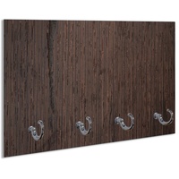 Wallario Schlüsselbrett Holz-Optik Textur dunkelbraunes Holz, (inkl. Aufhängeset), 30x20cm, aus ESG-Sicherheitsglas braun
