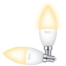 Trust E14 Smart Lampe, Dimmbar LED Birne, Leuchtmittel für Alexa und Google Home, Kein Hub Erforderlich, 2.4GHz Glühbirne RGB, WI-Fi Lampe, Weiß - 2er-Pack