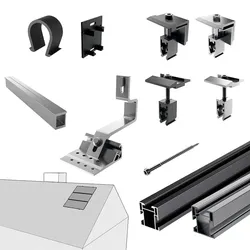 PV-Montagesystem Ziegeldach einstellbar, horizontal für PV-Module, 3 Kollektoren, Mounting Systems