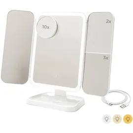 InnovaGoods Wiederaufladbarer dreiteiliger Schminkspiegel mit Vergrößerung und LED-Licht Miled InnovaGoods LED-Schminkspiegel in Weiß