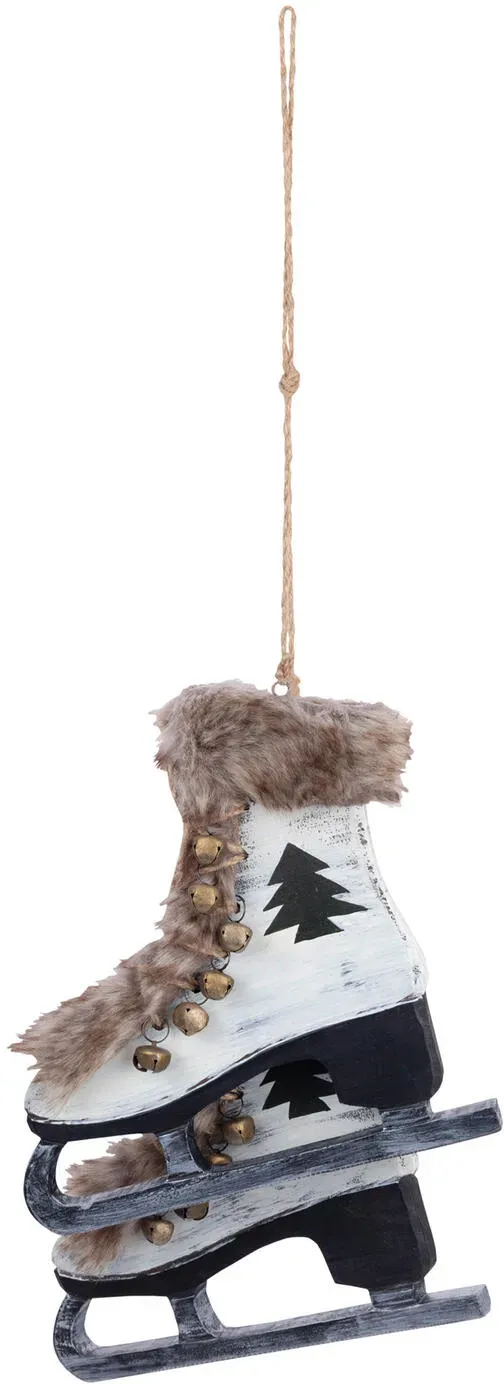 Schlittschuhe aus Holz, Deko zum Hängen weiß 22cm, 1 Paar