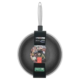 RESTO Kitchenware Wok RESTO KITCHENWARE "Achird tiefe Pfanne aus Tri-Ply (Edelstahl + Aluminium + Edelstahl)", silber (silberfarben), H:7,5cm L:51cm Ø:28cm, Pfannen, Wok, Energieeinsparung 25% durch die dreilagige Basis, ofenfest