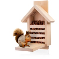 Zirbelino® Eichhörnchen Futterhaus, fix-fertig montiert aus 100% Zirbenholz | 100% wetterfest I metallfrei | Natürliche Futterstation zum Eichhörnchen füttern | Eichhörnchenfutterhaus
