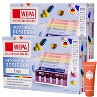 WEPA Tablettenbox 7 Tage - Regenbogen 2x I Medikamentendosierer I Wochendosierer für Medikamente I Medikamentenaufbewahrung für eine Woche I 5 Fächer pro Tag I UV-Schutz I Spar-Set plus Pharma Perle