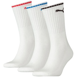 PUMA Unisex Sport-Socken, 3er Pack - Sport Crew Stripe, Tennissocken, Streifen Weiß 43-46