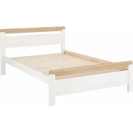 otto home Massivholzbett OTTO HOME ""CAPRE" im skandinavischem Landhausstil", weiß (weiß, eichefarben), B:149,5cm L:208cm, Betten, Massivholzbett, mit Rollrost, aus zertifiziertem Massivholz, Lamellenoptik