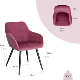 Woltu 1er-Set Esszimmerstuhl Küchenstuhl Polsterstuhl Wohnzimmerstuhl mit Metallbeine, Sitzfläche aus Samt, Bordeaux - bordeaux/Schwarz