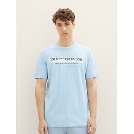 TOM TAILOR T-Shirt mit Label-Print, Hellblau, S