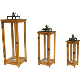 Mojawo 3er XXL Design Holz-Laternen-Set Windlicht Gartenlaterne Edelstahldach