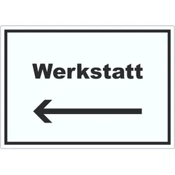 Werkstatt Aufkleber mit Text Richtungspfeil links Handwerk Reparatur waagerecht A0 (841x1189mm)