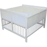 Micoland Zwillingsbett Zwillingskinderbett Kinderbett für Zwillinge massiv weiss mit 2 Matratzen 120x120cm + Nestchen beige - Weiß