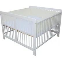 Micoland Zwillingsbett Zwillingskinderbett Kinderbett für Zwillinge massiv weiss mit 2 Matratzen 120x120cm + Nestchen beige - Weiß