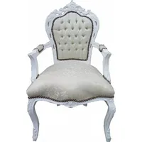 Casa Padrino Barock Esszimmer Stuhl mit Armlehnen Weiss Muster