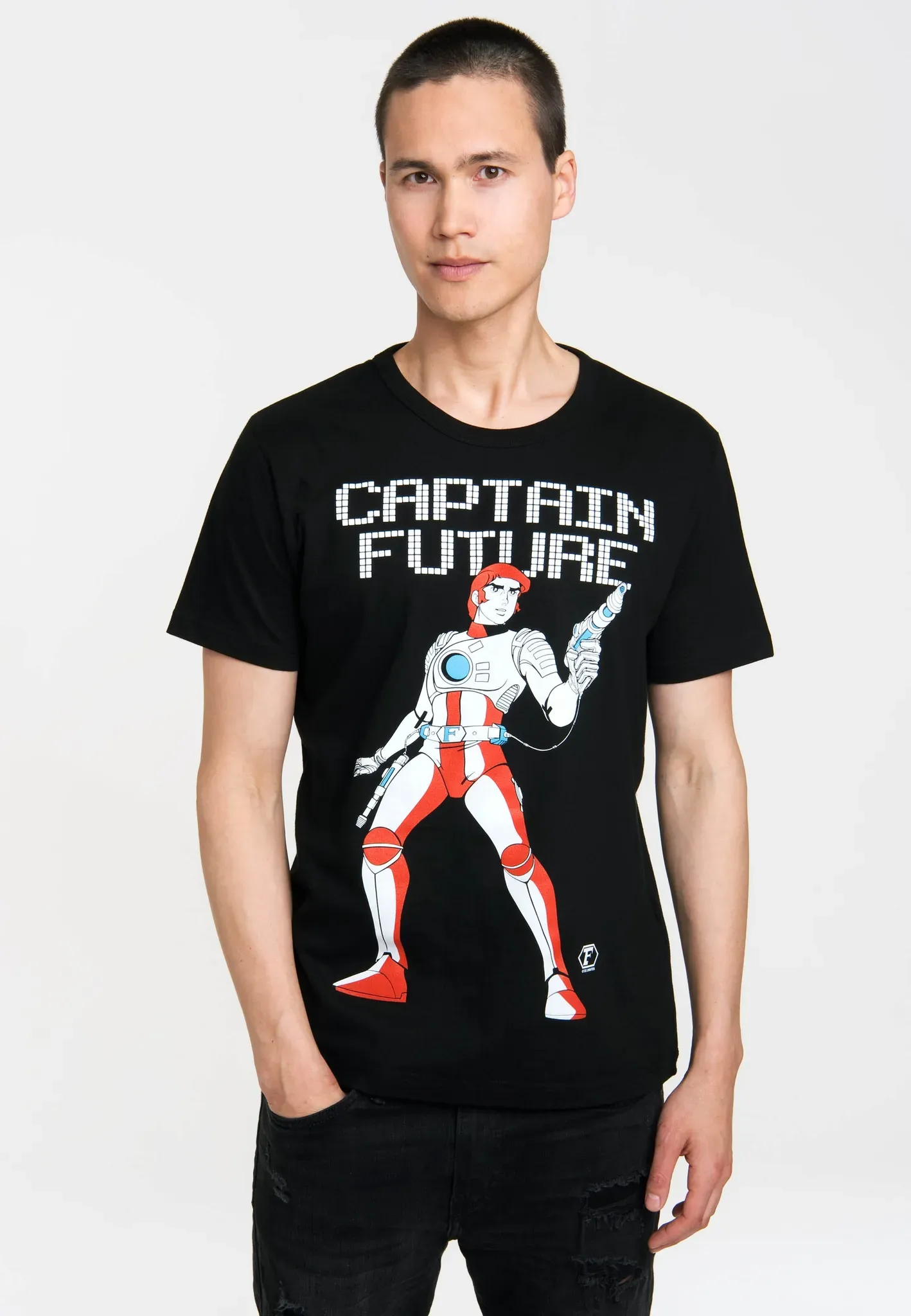 T-Shirt LOGOSHIRT "Captain Future", Herren, Gr. 5XL, schwarz, 100% Baumwolle, bedruckt, casual, normal, Rundhals, Kurzarm, Shirts, mit coolem Captain Future-Frontprint