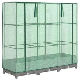 vidaXL Hochbeet mit Gewächshaus-Aufsatz Rattan-Optik Hellgrau 120 x 123 x 40 cm