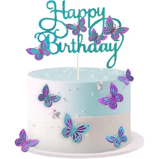 Tortendeko Schmetterling, 3D Schmetterlinge Deko Torte Mädchen 13 Stück Blau-Violett Kuchendeko Geburtstag Schmetterling für Geburtstagsparty, Hochzeit, Themenparty