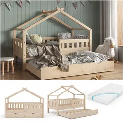 VitaliSpa Design Kinderbett 160x80 Babybett Hausbett Gästebett Matratze natur