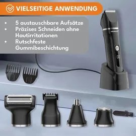 krumad Haarschneidemaschine 6-in-1 IPX7 – Barttrimmer Herren, Elektrorasierer & Nasenhaartrimmer mit LED-Display – 1,5h Schnellladung/120 Min Laufzeit, 3/6/9/12 mm Aufsteckkämme – Bodygroom