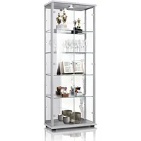 K-Möbel Glasvitrine stehend in Alu / Silber (176x67x33 cm)
