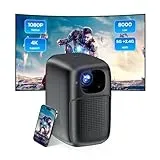 HDeye V1 Mini Beamer Handy Klein Tragbarer Projektor Heimkino 5G+2.4G WiFi Bluetooth 1080P 4K für iOS/Andorid/Laptop Schwarz