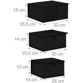 Relaxdays Aufbewahrungskorb 3er Set mit Deckel 26 x 34 x 15 cm schwarz