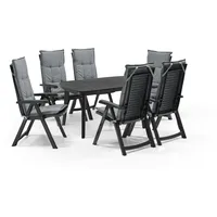 SHAF Milano 7-tlg. Outdoor-Essgruppen-Set | Klappstuhl anthrazit | mit grauen Polstern | Wetterfest | Klappsessel