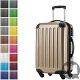 Alex - Handgepäck-Koffer mit Erweiterung Kabinentrolley 4 Rollen, Bordgepäck für jede Airline, Reisetrolley Größe S Hartschale glänzend, 55 c... - Beige